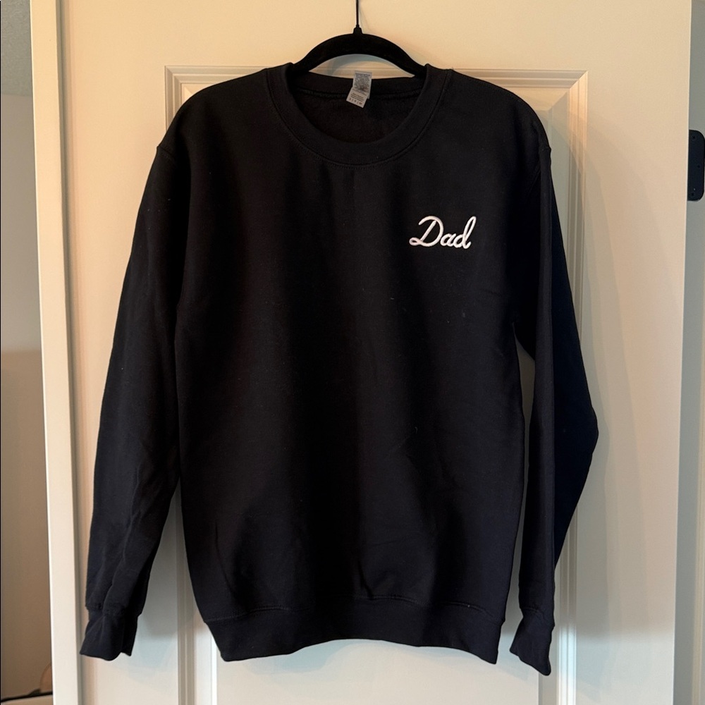 Men's Black Crewneck Sweater with 'Dad' Embroidery